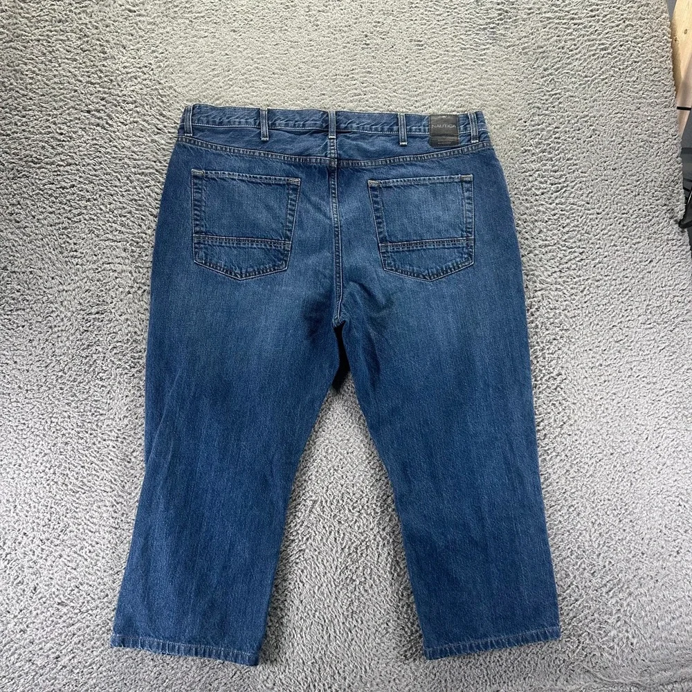 Nautica Jean Men 42x22 Blue Cotton Denim Capri Relaxed Streetwear Faded Workwear